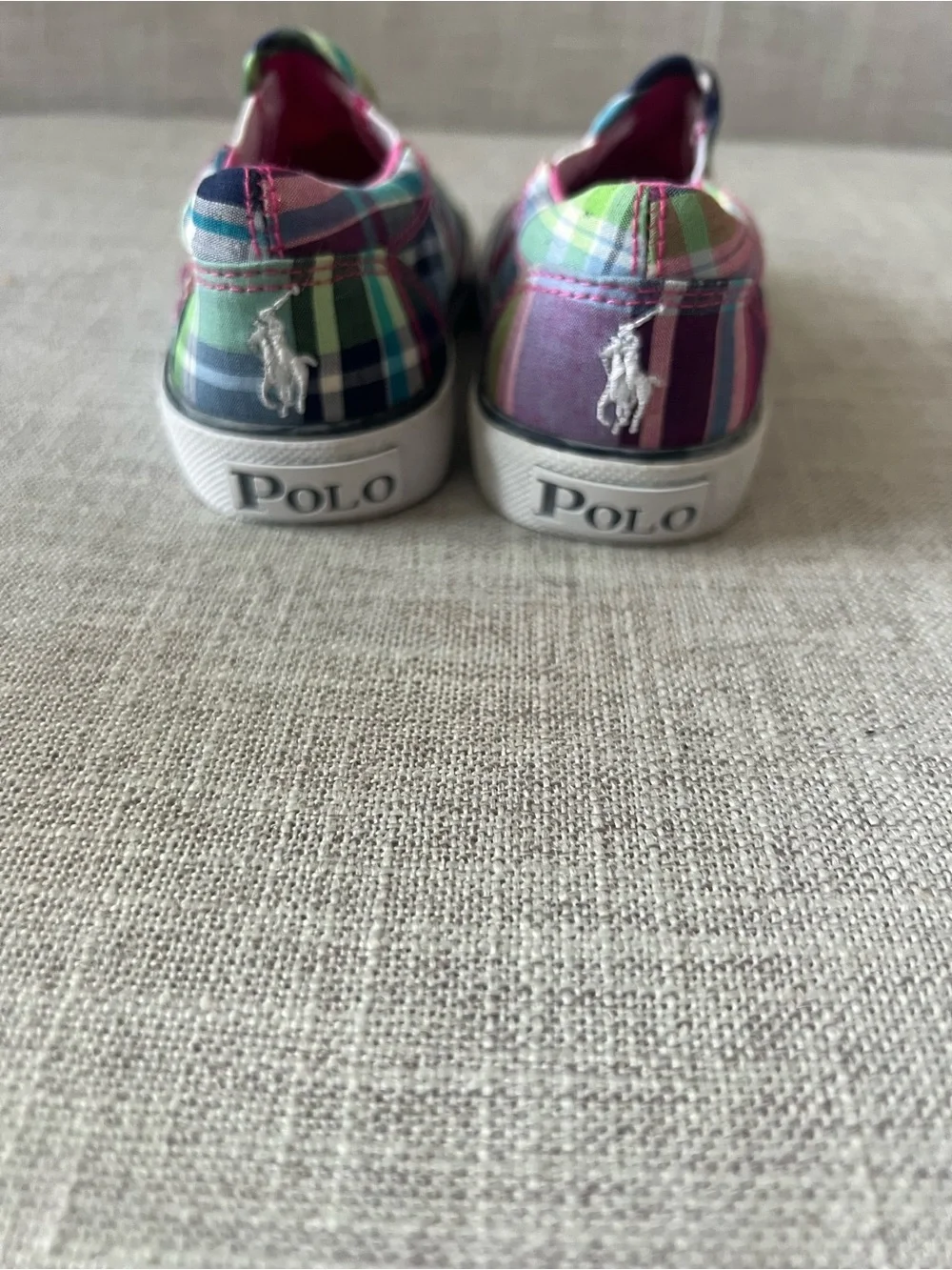 Polo Ralph Lauren Kids casual school Multicolor Plaid Slip-On Shoes, size 7